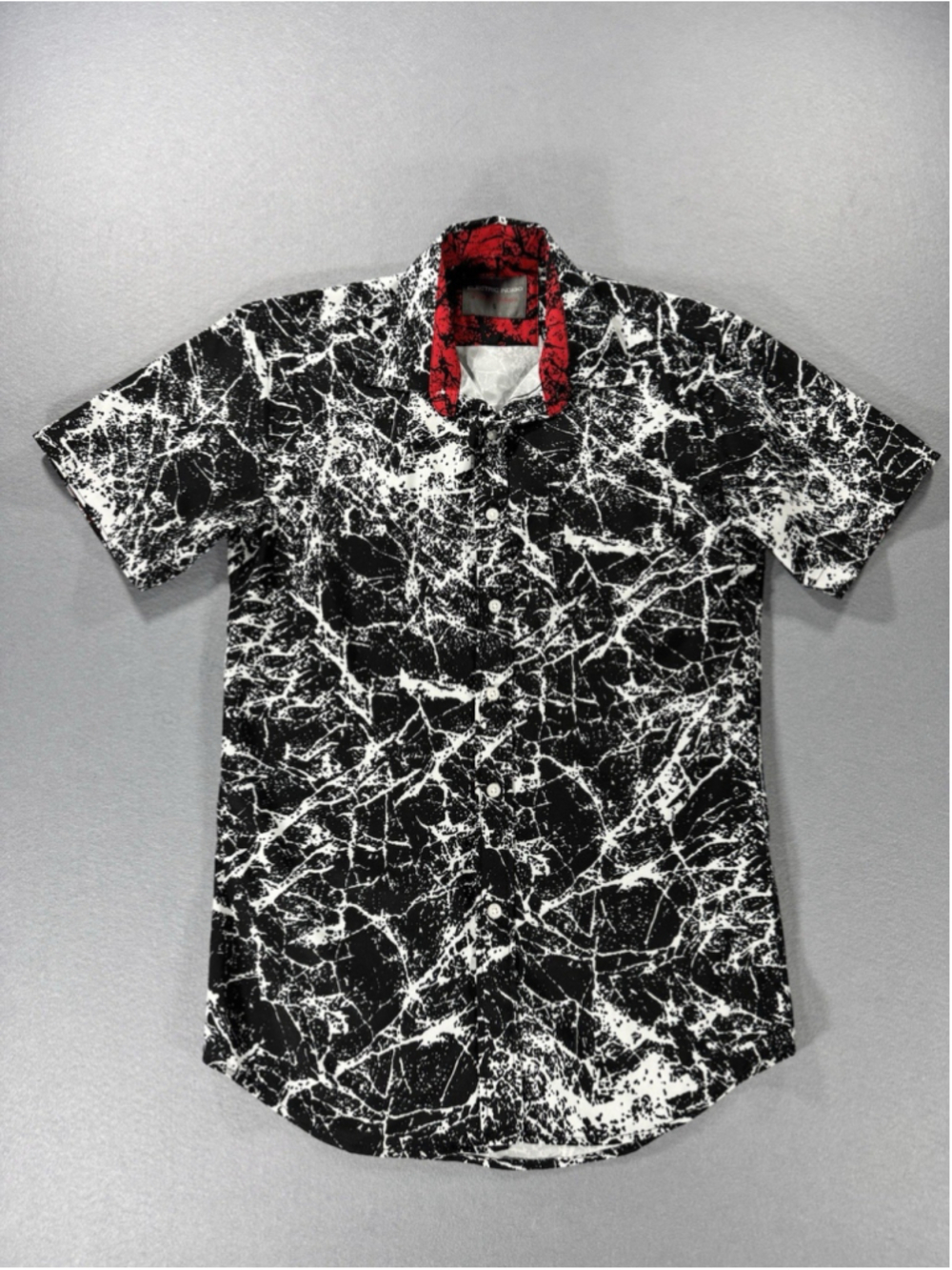 Electric Indigo Shirt Black White Marble Print Button Up Stretch Mens Medium